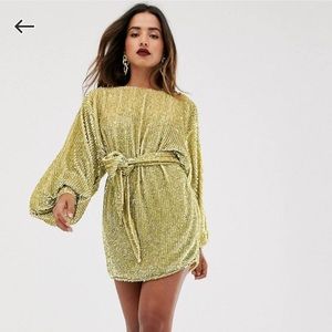 ASOS EDITION Sequin Blouson Sleeve Dress